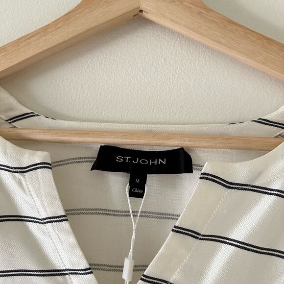 ST. JOHN Asymmetrical Striped Kimono Blouse Bianco/Navy M - Picture 7 of 9